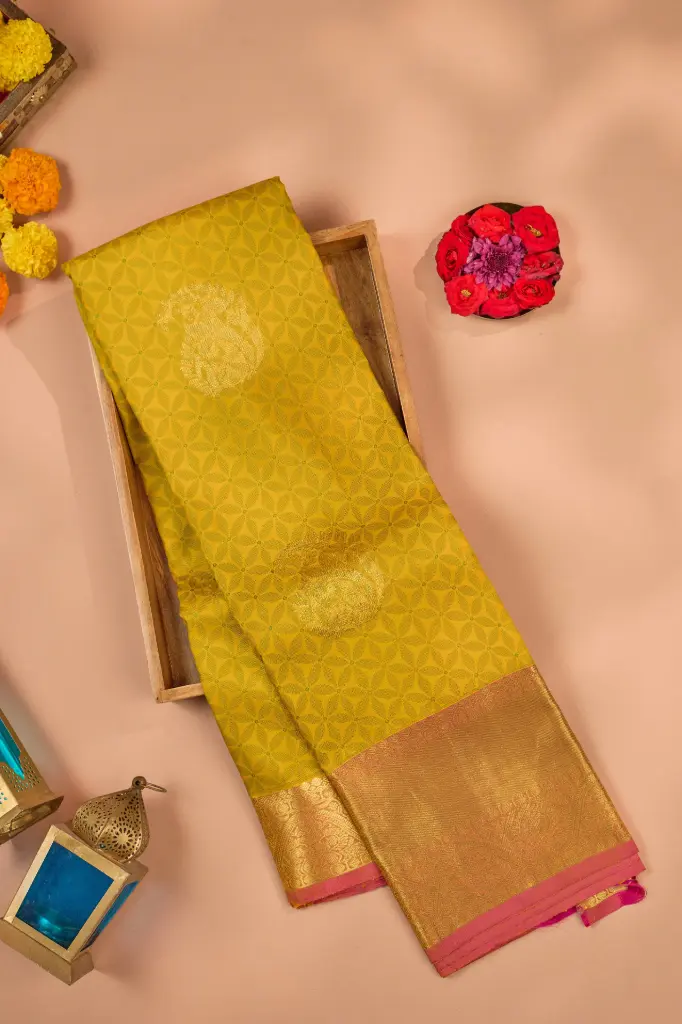 Lemon Yellow Self Weave Pure Kanjivaram Silk Saree