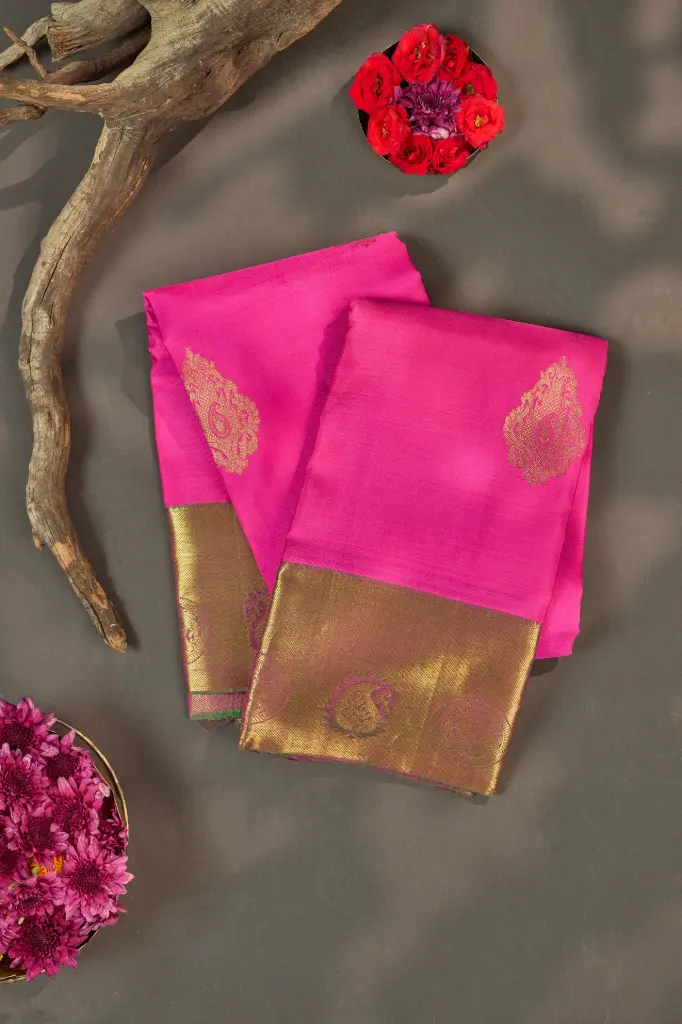Magenta Pink Mango Butta Pure Kanjivaram Silk Saree