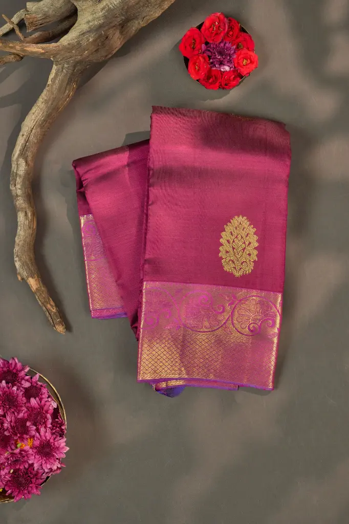 Plum Magenta Floral Butta Pure Kanjivaram Silk Saree