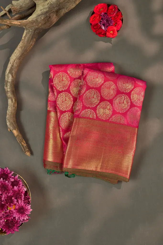 Rani Pink Chakra Medallion Pure Kanjivaram Silk Saree
