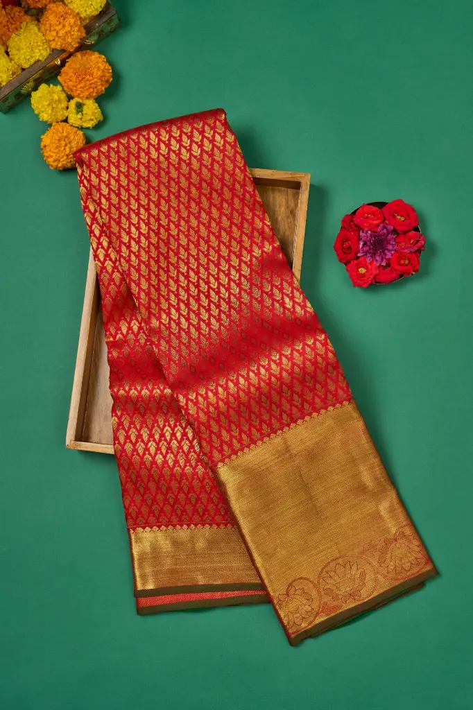 Red Diamond Jaal Pure Kanjivaram Silk Saree