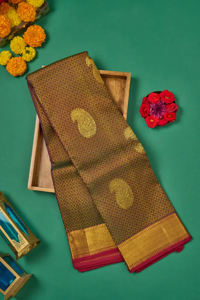 Bronze Brown Mango Butta Pure Kanjivaram Silk Saree