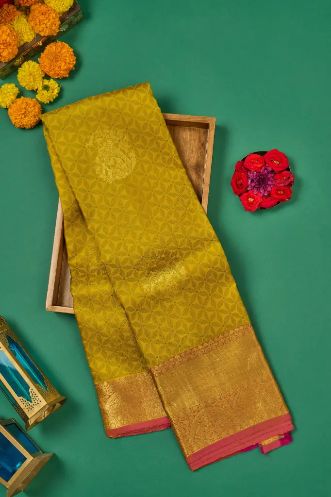 Brick Red Temple Checks Pure Kanjivaram Silk Saree