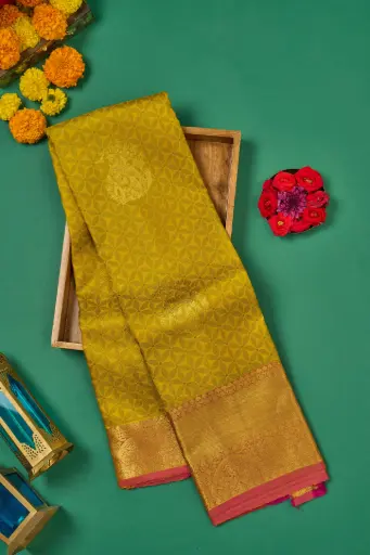 [THOA-MK-016] Brick Red Temple Checks Pure Kanjivaram Silk Saree