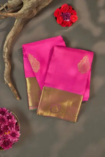 [THOA-MK-028] Magenta Pink Mango Butta Pure Kanjivaram Silk Saree