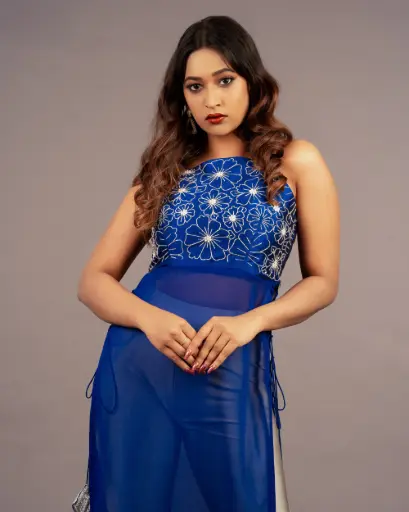 Sapphire Bloom Embroidered Overlay kurti